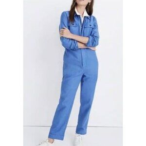 Madewell Jumpsuit Womens small s Blue Button Denim Long Sleeve Straight Leg Boho